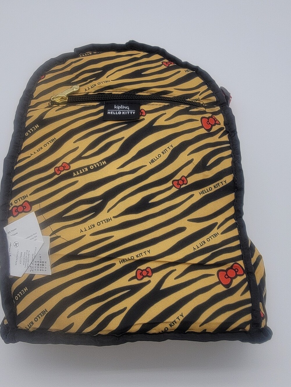 Kipling Black Quilted Mini Backpack with Hello Kitty Tiger Patch and Red Straps - Picture 4 of 6